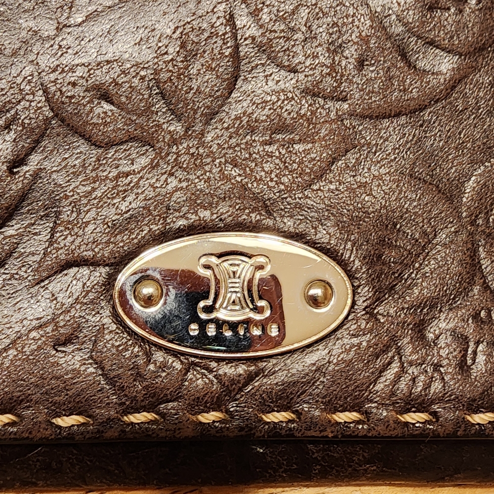 Vintage Celine Brown Floral Embossed Leather Wallet - Picture 2 of 16